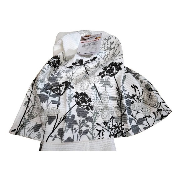 NEW KitchenAid Herb Garden Kitchen Towels 16" x 28" [Gray & Black] (Set of 2) - Picture 2 of 4